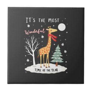 Funny Giraffe The Most Wonderful Time Christmas T- Ceramic Tile