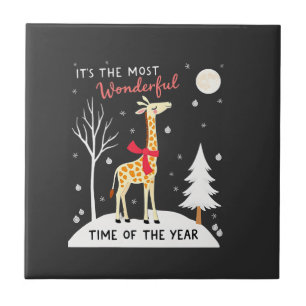 Funny Giraffe The Most Wonderful Time Christmas T- Ceramic Tile