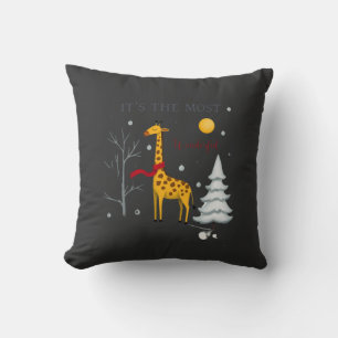 Funny Giraffe The Most Wonderful Time Christmas T- Cushion