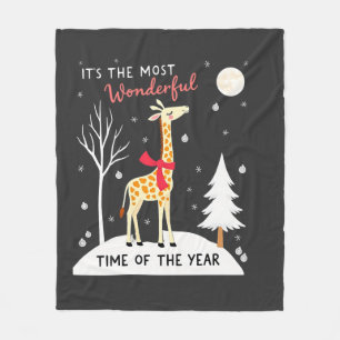 Funny Giraffe The Most Wonderful Time Christmas T- Fleece Blanket