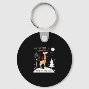 Funny Giraffe The Most Wonderful Time Christmas T- Key Ring