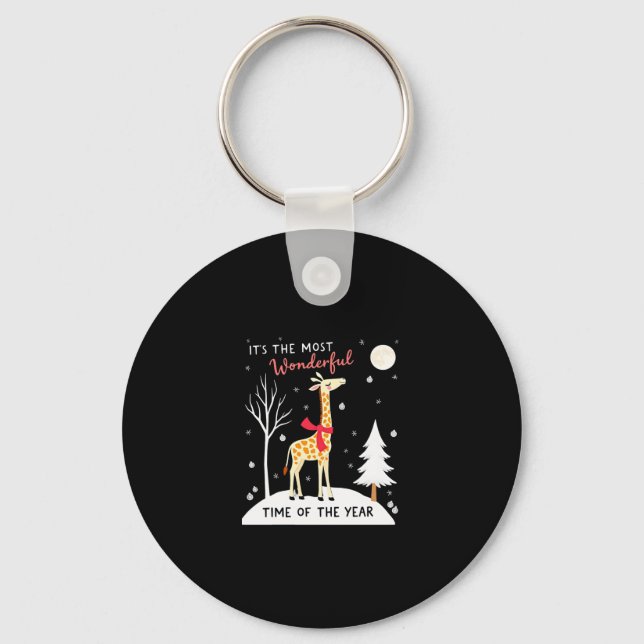 Funny Giraffe The Most Wonderful Time Christmas T- Key Ring (Front)