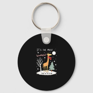 Funny Giraffe The Most Wonderful Time Christmas T- Key Ring