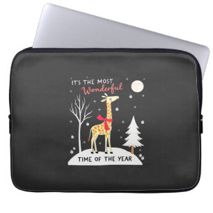 Funny Giraffe The Most Wonderful Time Christmas T- Laptop Sleeve