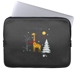 Funny Giraffe The Most Wonderful Time Christmas T- Laptop Sleeve