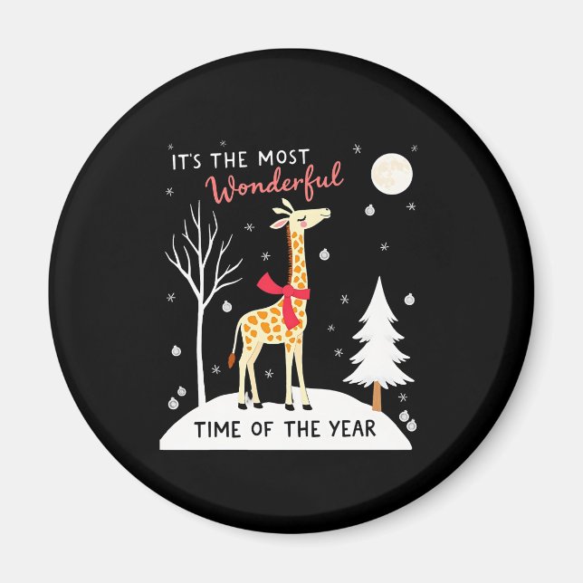 Funny Giraffe The Most Wonderful Time Christmas T- Magnet (Front)