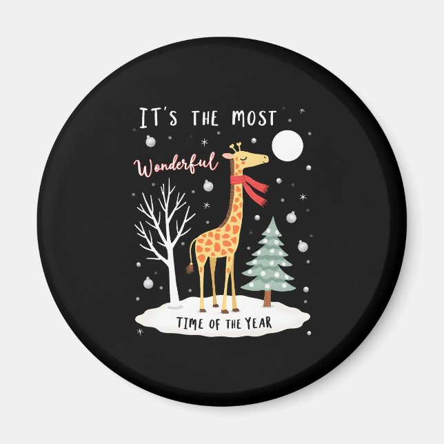 Funny Giraffe The Most Wonderful Time Christmas T- Magnet (Front)