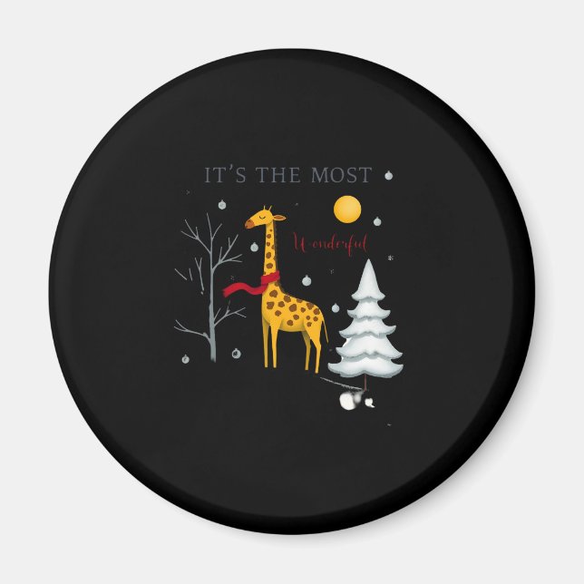 Funny Giraffe The Most Wonderful Time Christmas T- Magnet (Front)