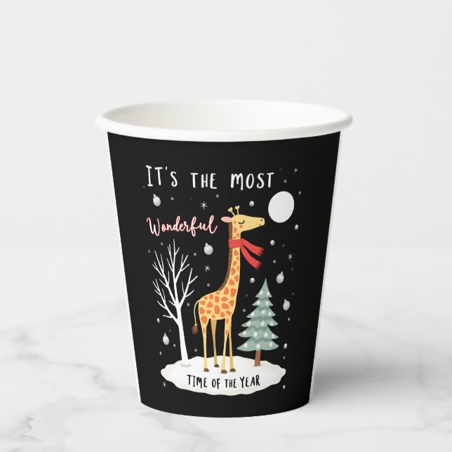 Funny Giraffe The Most Wonderful Time Christmas T- Paper Cups (Front)