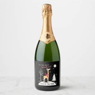 Funny Giraffe The Most Wonderful Time Christmas T- Sparkling Wine Label