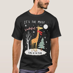 Funny Giraffe The Most Wonderful Time Christmas T- T-Shirt