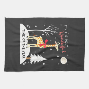Funny Giraffe The Most Wonderful Time Christmas T- Tea Towel