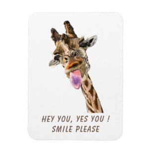 Funny Giraffe Tongue Out and Playful Wink Cartoon Magnet