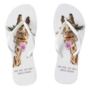 Funny Giraffe Tongue Out and Playful Wink Cartoon Thongs