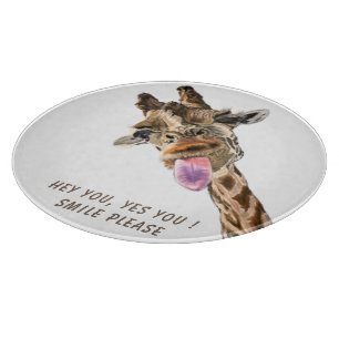 Funny Giraffe Tongue Out and Playful Wink - Fun Cutting Board