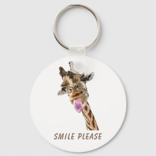 Funny Giraffe Tongue Out and Playful Wink - Fun    Key Ring