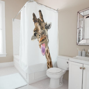 Funny Giraffe Tongue Out and Playful Wink - Fun Shower Curtain