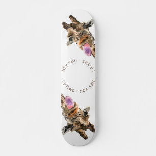 Funny Giraffe Tongue Out and Playful Wink - Fun    Skateboard