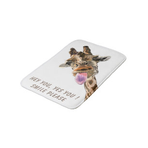 Funny Giraffe Tongue Out and Playful Wink - Smile  Bath Mat