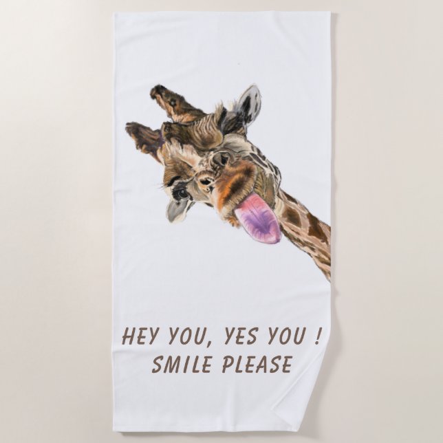 Funny Giraffe Tongue Out and Playful Wink - Smile  Beach Towel (Front)