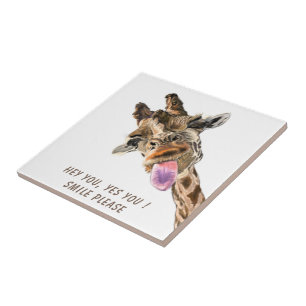 Funny Giraffe Tongue Out and Playful Wink - Smile  Ceramic Tile