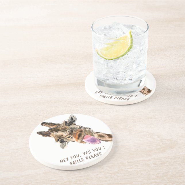 Funny Giraffe Tongue Out and Playful Wink - Smile  Coaster (Side)