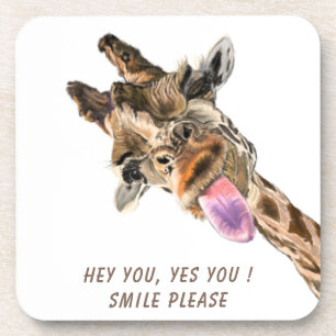 Funny Giraffe Tongue Out and Playful Wink - Smile  Coaster