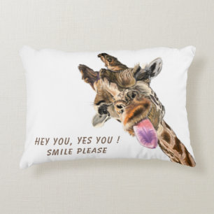 Funny Giraffe Tongue Out and Playful Wink - Smile  Decorative Cushion