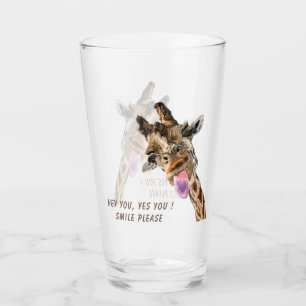 Funny Giraffe Tongue Out and Playful Wink - Smile Glass