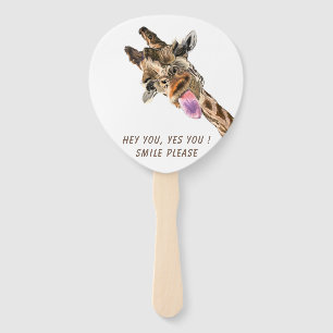 Funny Giraffe Tongue Out and Playful Wink - Smile  Hand Fan