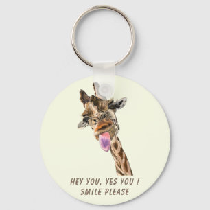 Funny Giraffe Tongue Out and Playful Wink - Smile  Key Ring