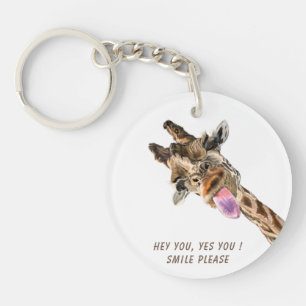 Funny Giraffe Tongue Out and Playful Wink - Smile  Key Ring
