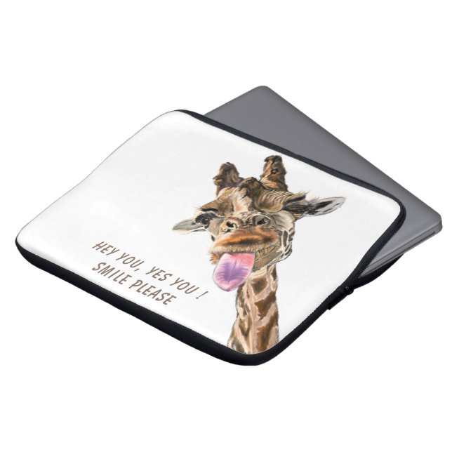 Funny Giraffe Tongue Out and Playful Wink - Smile  Laptop Sleeve (Front Top)