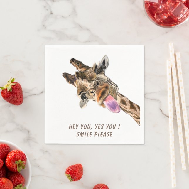Funny Giraffe Tongue Out and Playful Wink - Smile  Napkin (Insitu)