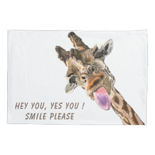 Funny Giraffe Tongue Out and Playful Wink - Smile  Pillowcase