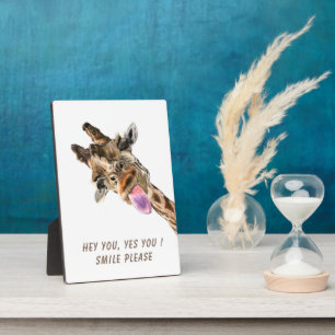 Funny Giraffe Tongue Out and Playful Wink - Smile  Plaque