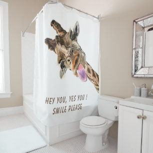 Funny Giraffe Tongue Out and Playful Wink - Smile Shower Curtain