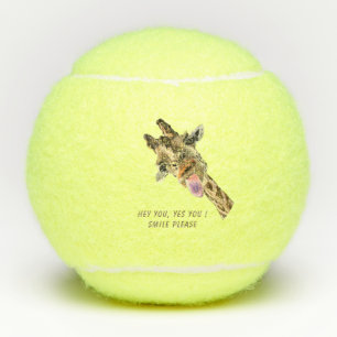 Funny Giraffe Tongue Out and Playful Wink - Smile  Tennis Balls