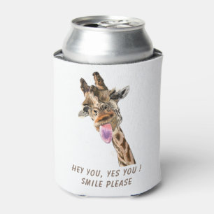 Funny Giraffe Tongue Out Can Cooler - Custom Text