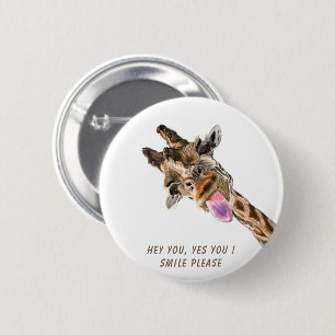 Funny Giraffe Tongue Out Playful Button Smile