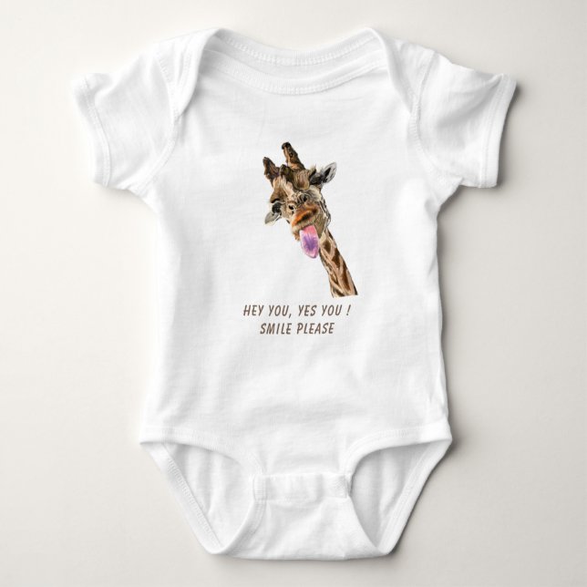Funny Giraffe Tongue Out Playful Wink - Add Text Baby Bodysuit (Front)