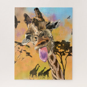 Funny Giraffe Tongue Out Playful Wink - Drawing Jigsaw Puzzle