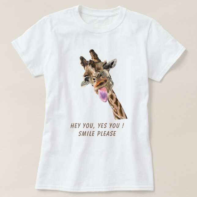 Funny Giraffe Tongue Out T-Shirt - Custom Text (Design Front)