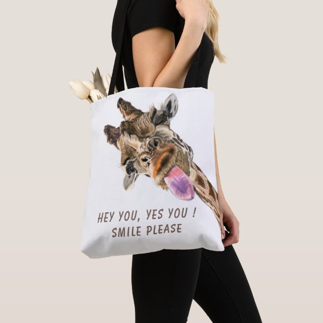 Funny Giraffe Tote Bag - Custom Text (Close Up)