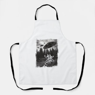 Funny Giraffe UFO Zoo Animal Weird Meme Graphic   Apron