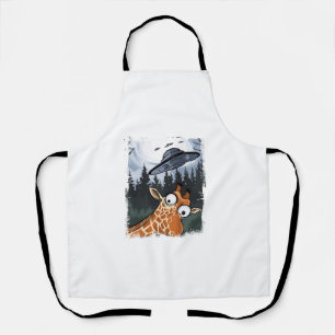 Funny Giraffe UFO Zoo Animal Weird Meme Graphic  _ Apron