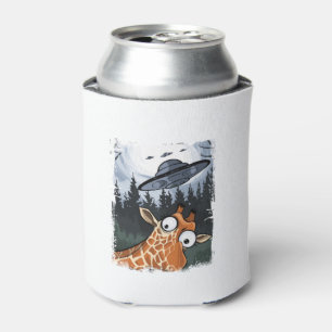 Funny Giraffe UFO Zoo Animal Weird Meme Graphic _ Can Cooler