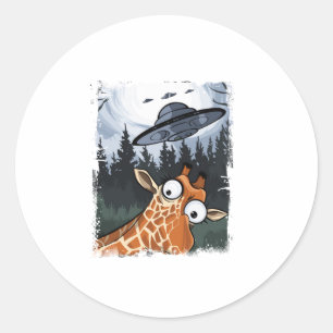 Funny Giraffe UFO Zoo Animal Weird Meme Graphic _ Classic Round Sticker