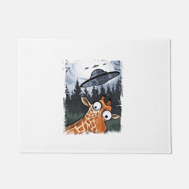 Funny Giraffe UFO Zoo Animal Weird Meme Graphic  _ Doormat (Front)