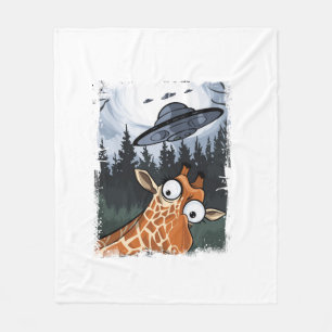 Funny Giraffe UFO Zoo Animal Weird Meme Graphic  _ Fleece Blanket